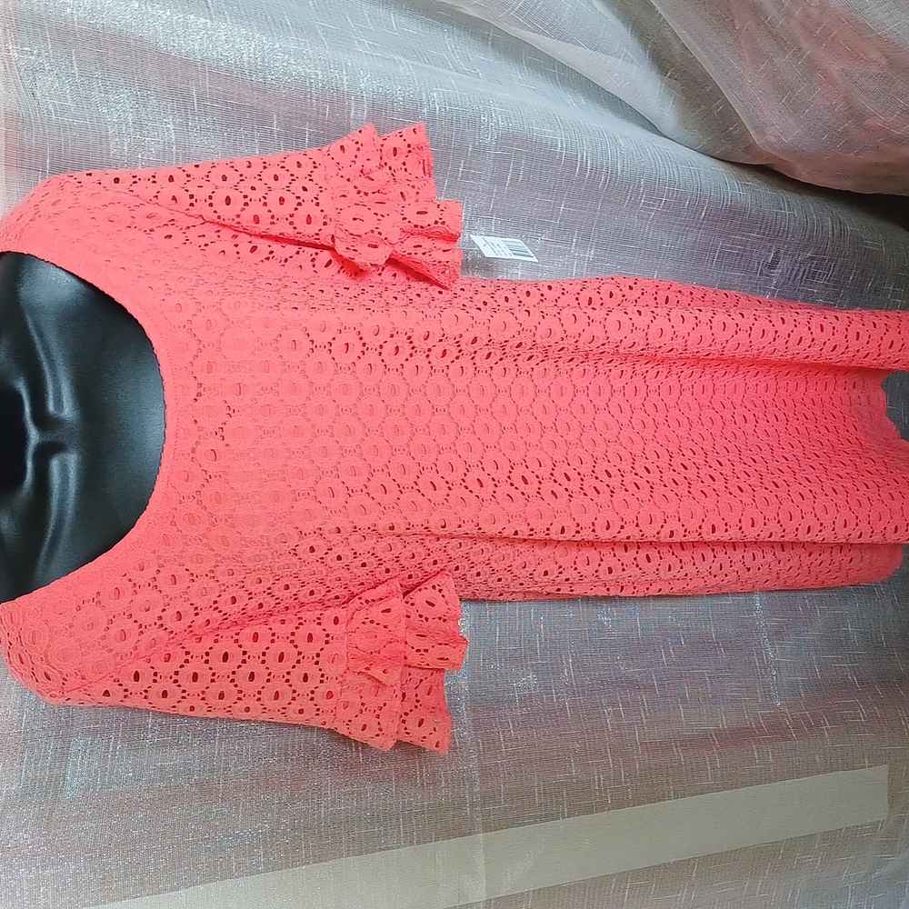 Ronni Nicole Eyelet Ruffle Sleeve Dress, Coral color, NWT, sz 14